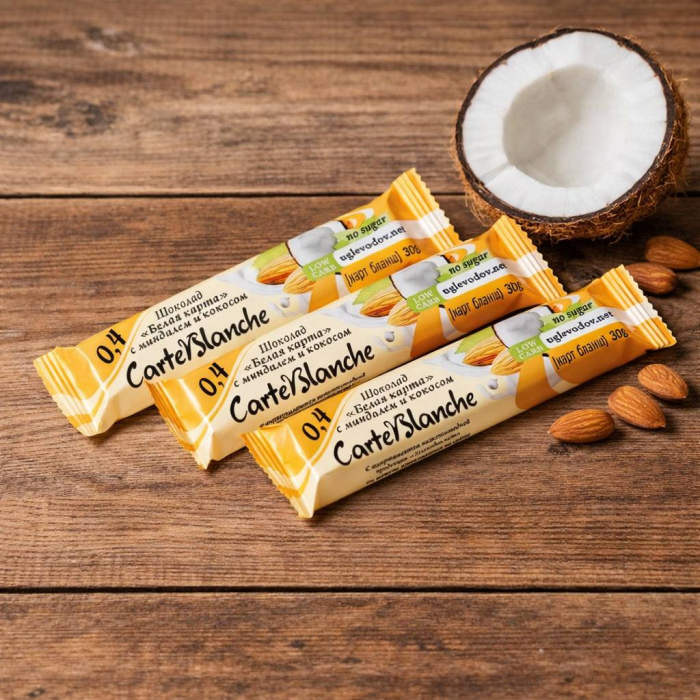 АКЦИЯ Белый шоколад Carte Blanche с миндалем и кокосом